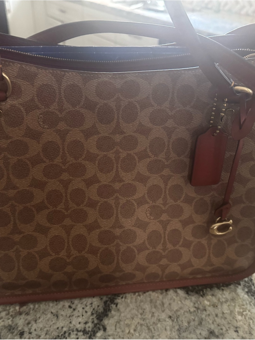 Coach Brown Signature Canvas Tote with Saddle Leather Trim